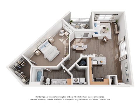 Floor plan for 1 bed, 1 bath, 969 sqft